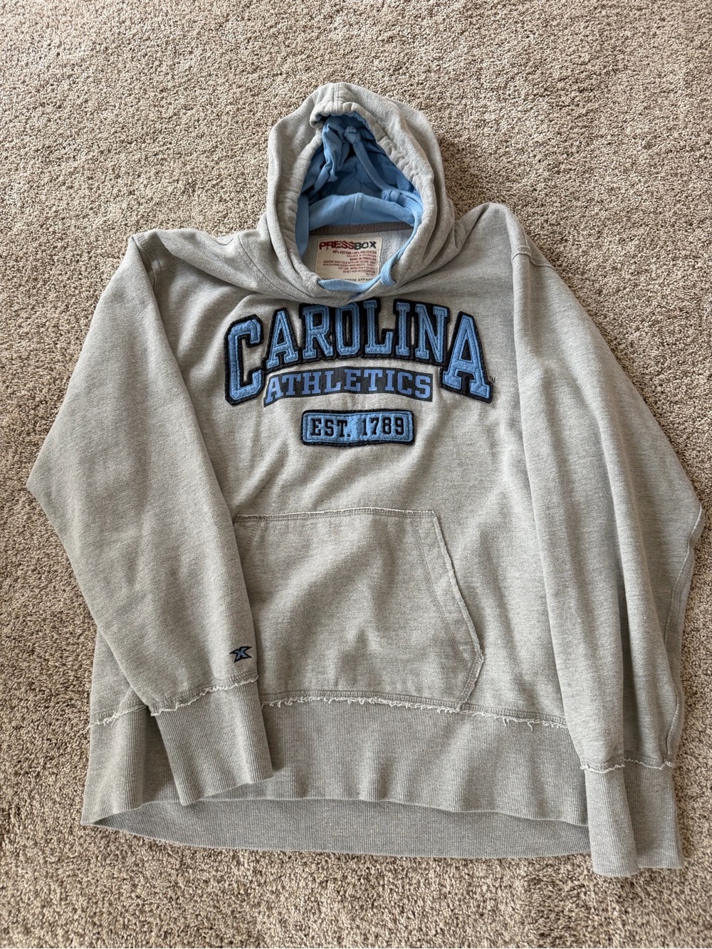 Pressbox Gray Crewneck Hoodie with Light Blue Lettering